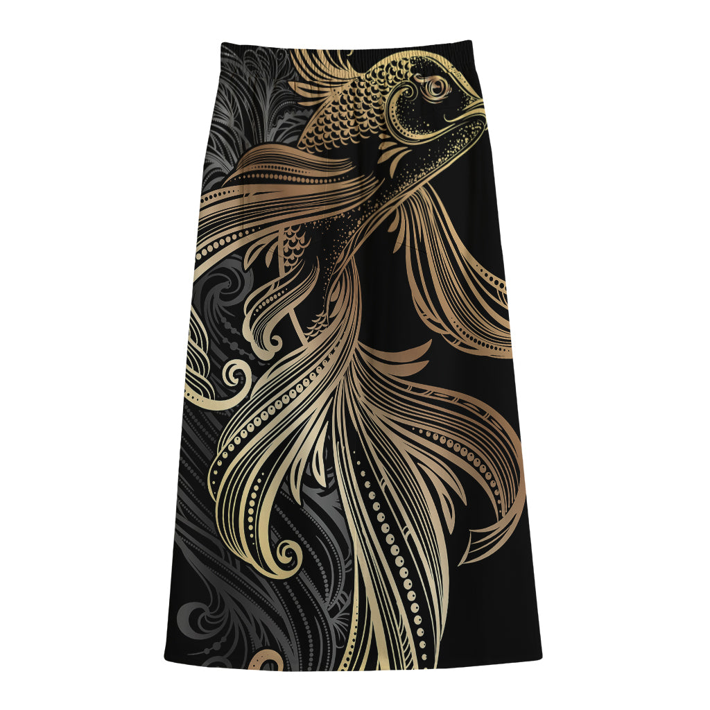 Bohemian Spiritual Fish Print Cotton Front Slit Maxi Skirt