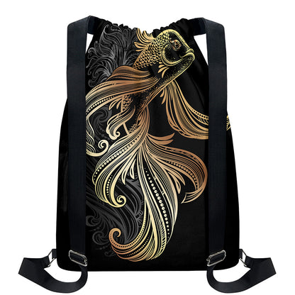 Bohemian Spiritual Fish Print Drawstring Backpack