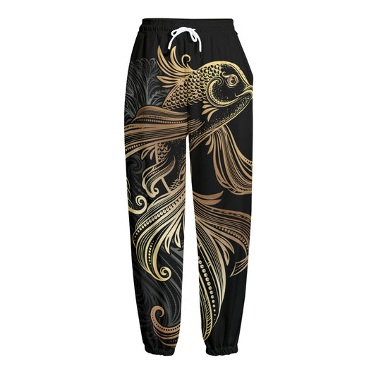 Bohemian Spiritual Fish Print Fleece Lined Knit Pants