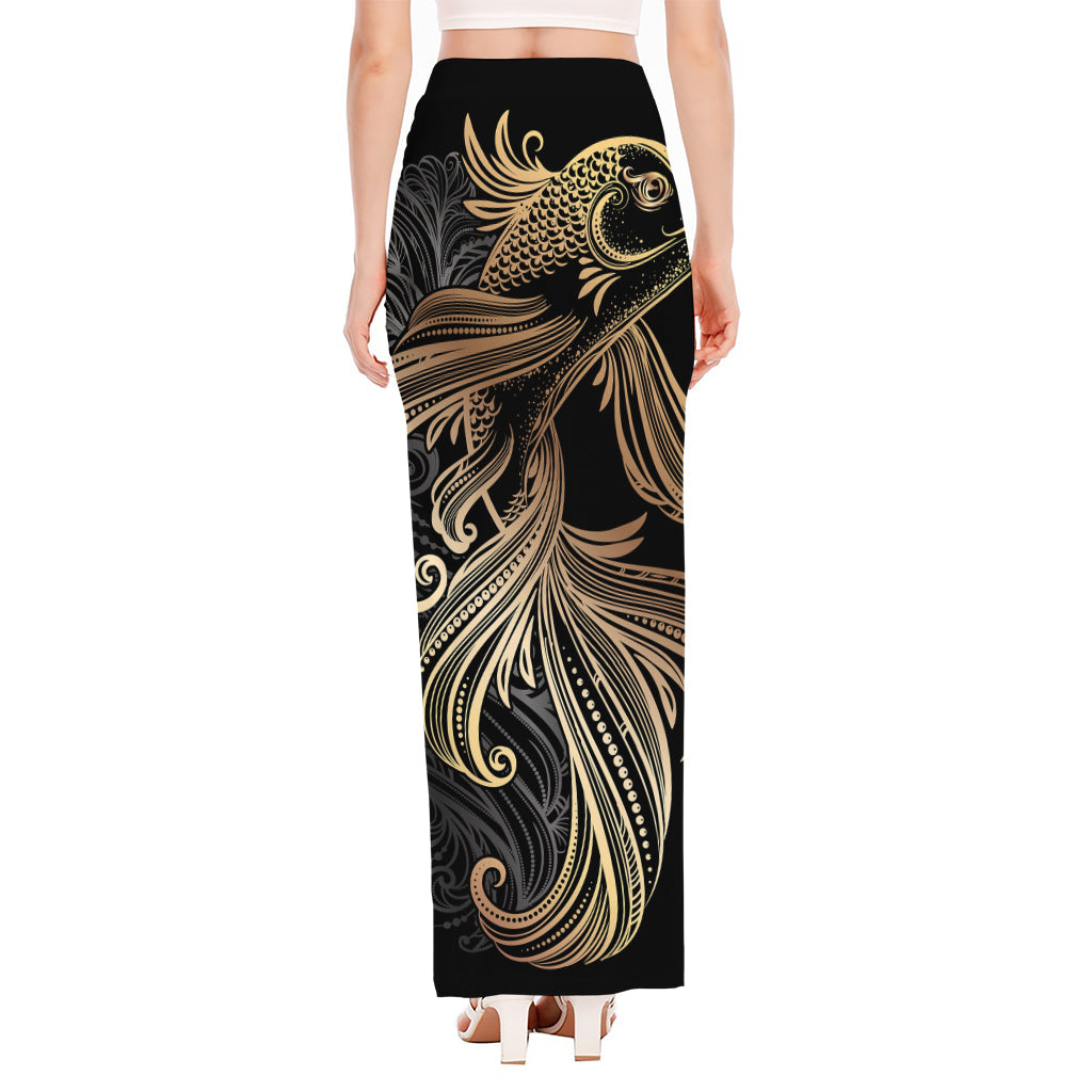 Bohemian Spiritual Fish Print High Slit Maxi Skirt