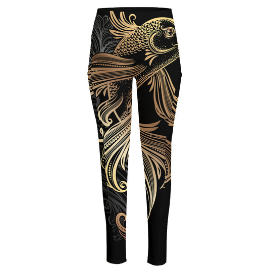 Bohemian Spiritual Fish Print High-Waisted Pocket Leggings