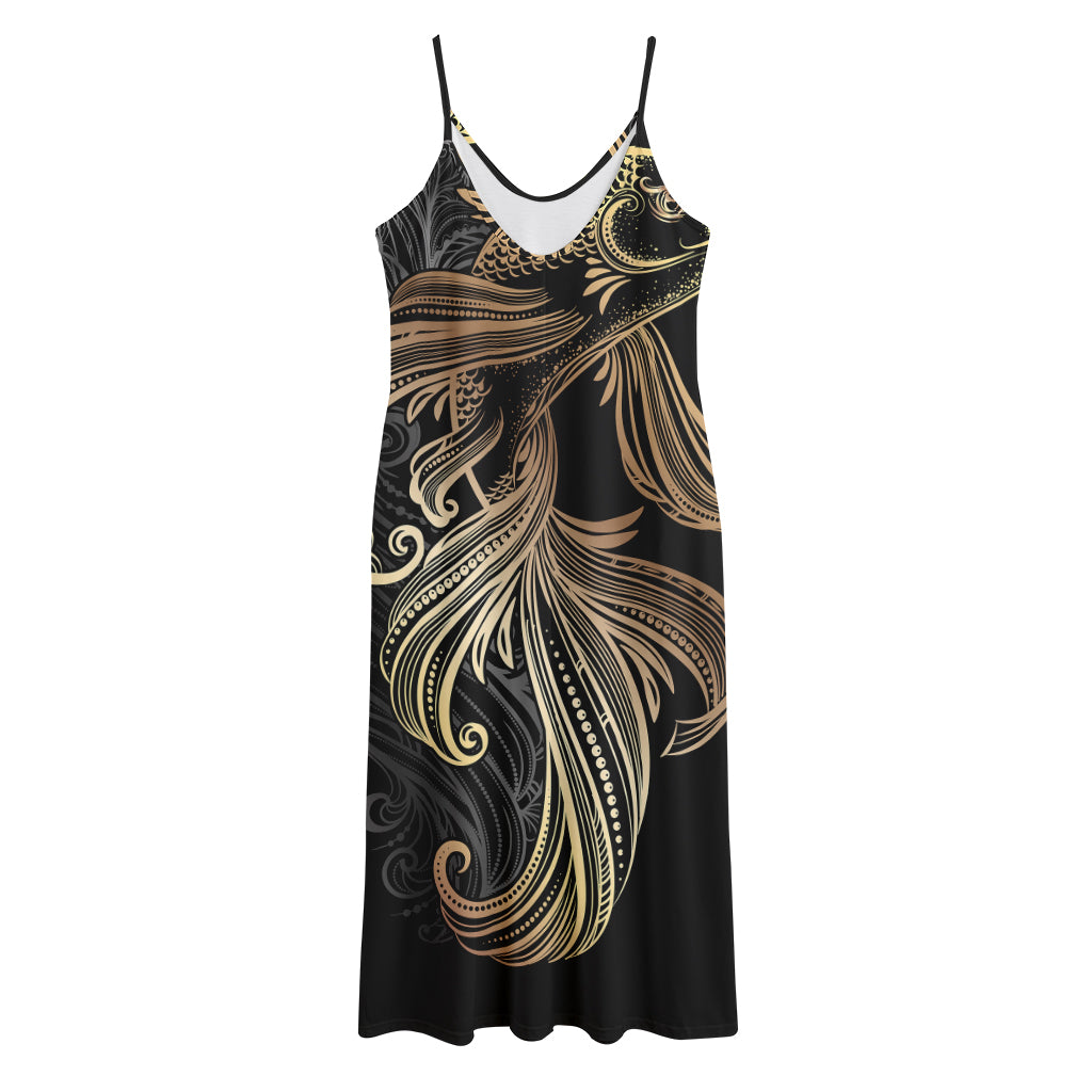 Bohemian Spiritual Fish Print Jersey Midi Cami Dress