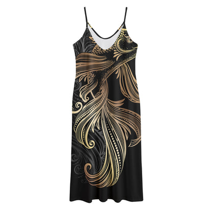 Bohemian Spiritual Fish Print Jersey Midi Cami Dress