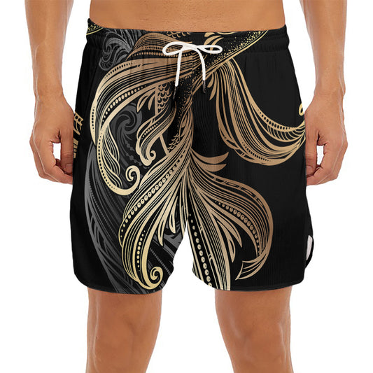 Bohemian Spiritual Fish Print Men's Split Running Shorts