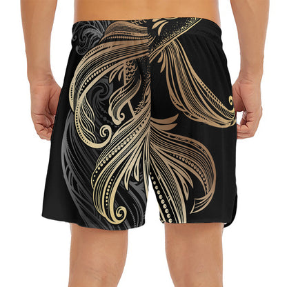 Bohemian Spiritual Fish Print Men's Split Running Shorts