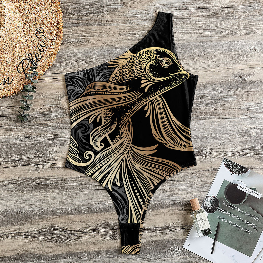 Bohemian Spiritual Fish Print One Shoulder Bodysuit