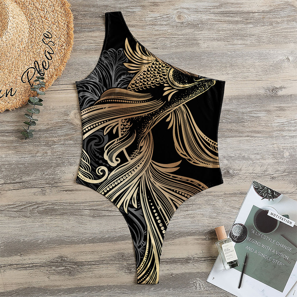Bohemian Spiritual Fish Print One Shoulder Bodysuit