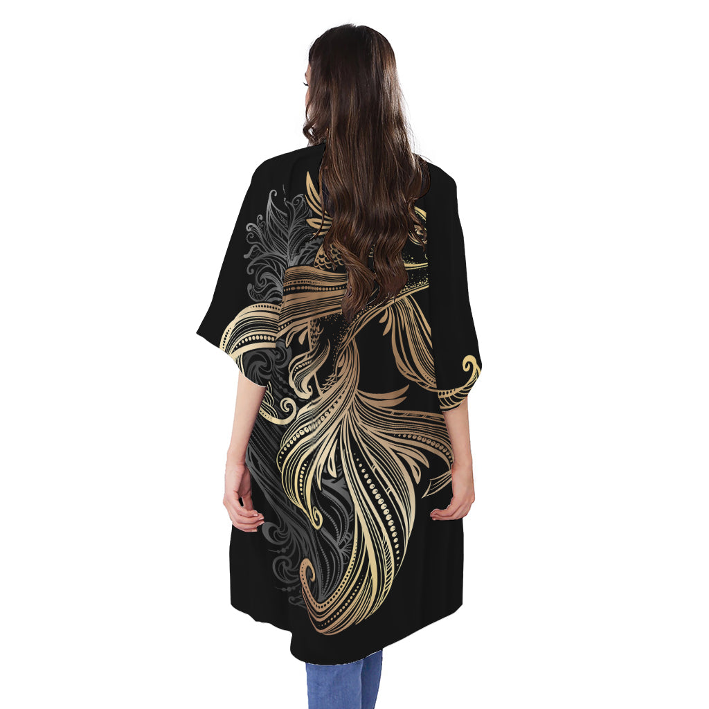 Bohemian Spiritual Fish Print Open Front Beach Cover Up