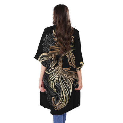 Bohemian Spiritual Fish Print Open Front Beach Cover Up