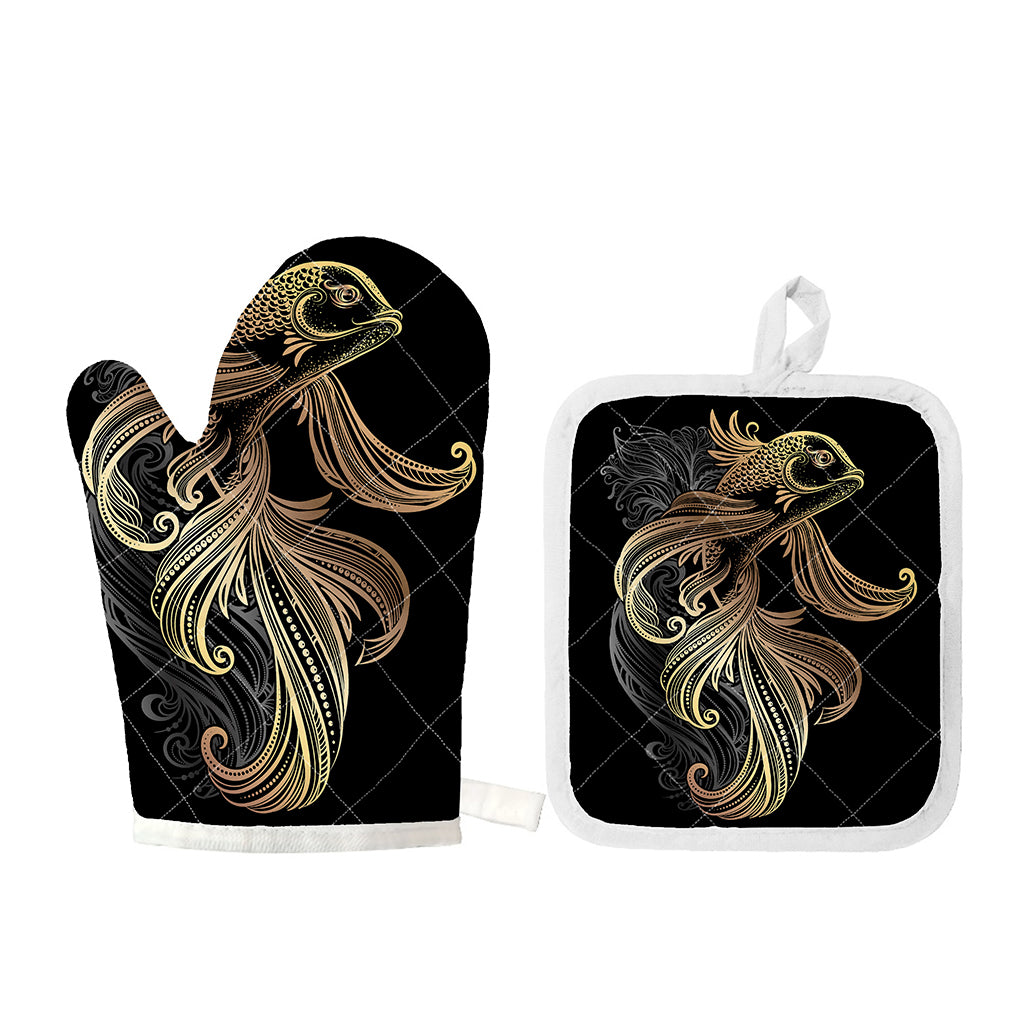 Bohemian Spiritual Fish Print Oven Mitt And Pot Holder Set