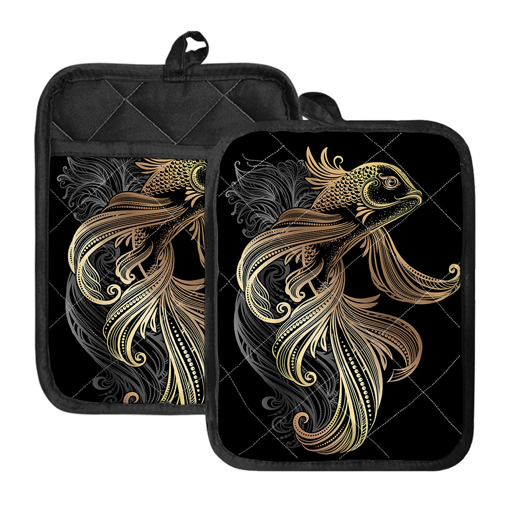 Bohemian Spiritual Fish Print Pot Holders With Pocket