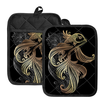 Bohemian Spiritual Fish Print Pot Holders With Pocket