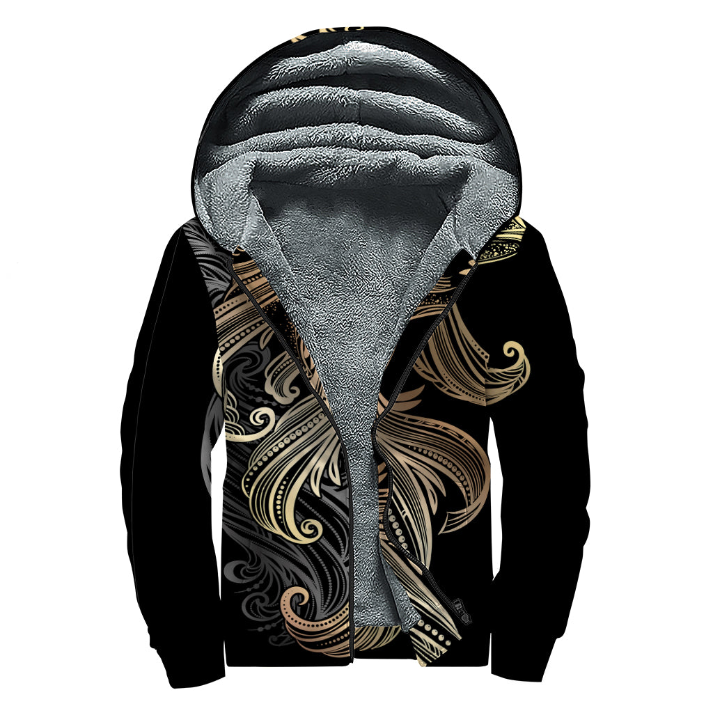 Bohemian Spiritual Fish Print Sherpa Lined Zip Up Hoodie
