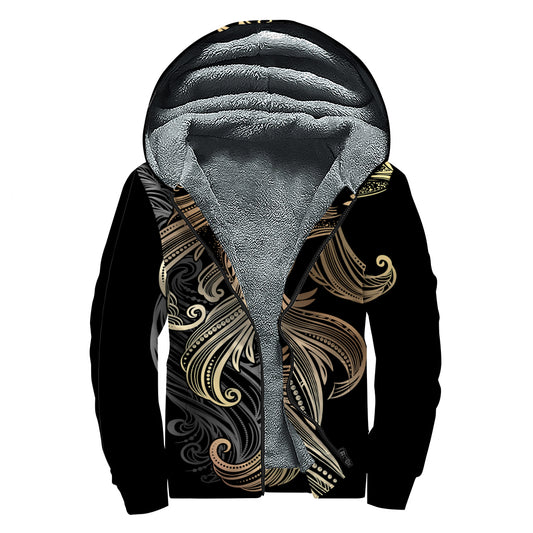 Bohemian Spiritual Fish Print Sherpa Lined Zip Up Hoodie
