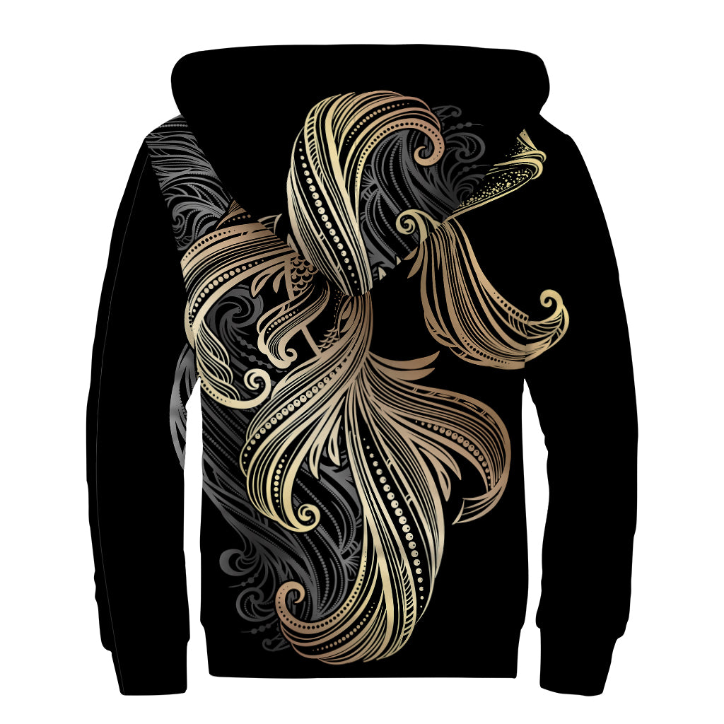 Bohemian Spiritual Fish Print Sherpa Lined Zip Up Hoodie