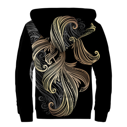 Bohemian Spiritual Fish Print Sherpa Lined Zip Up Hoodie