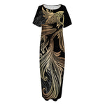 Bohemian Spiritual Fish Print Short Sleeve Long Nightdress