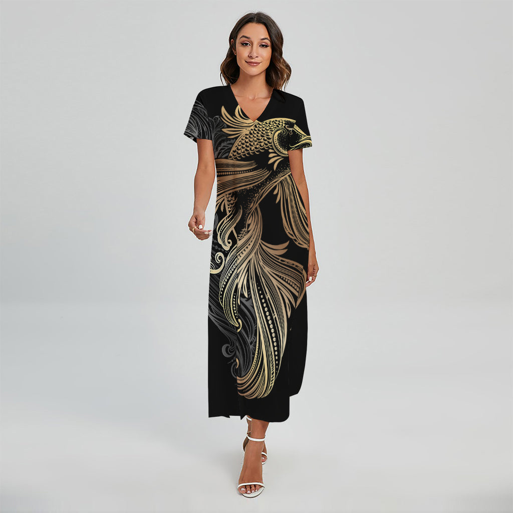 Bohemian Spiritual Fish Print Short Sleeve Maxi Dress