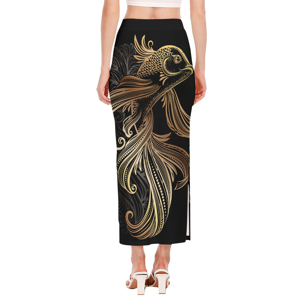 Bohemian Spiritual Fish Print Side Slit Maxi Skirt