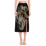 Bohemian Spiritual Fish Print Side Slit Midi Skirt