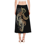 Bohemian Spiritual Fish Print Side Slit Midi Skirt