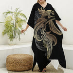 Bohemian Spiritual Fish Print Silk V-Neck Kaftan Dress