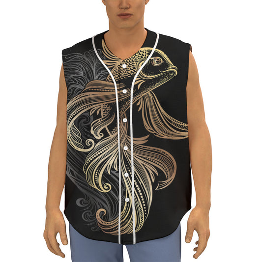 Bohemian Spiritual Fish Print Sleeveless Baseball Jersey