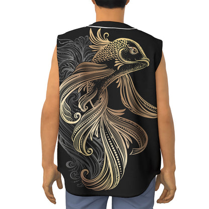 Bohemian Spiritual Fish Print Sleeveless Baseball Jersey