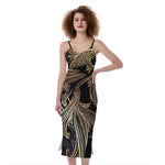 Bohemian Spiritual Fish Print Slim Fit Midi Cami Dress