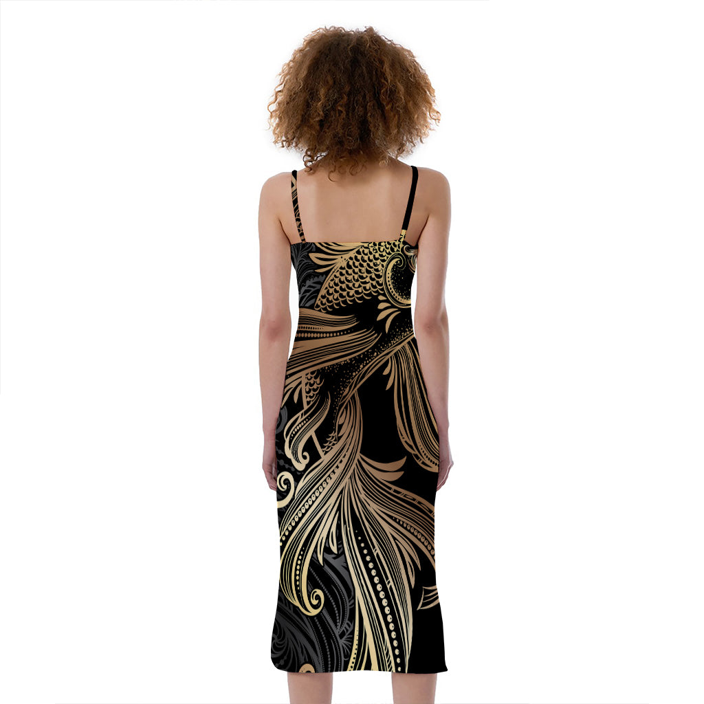 Bohemian Spiritual Fish Print Slim Fit Midi Cami Dress