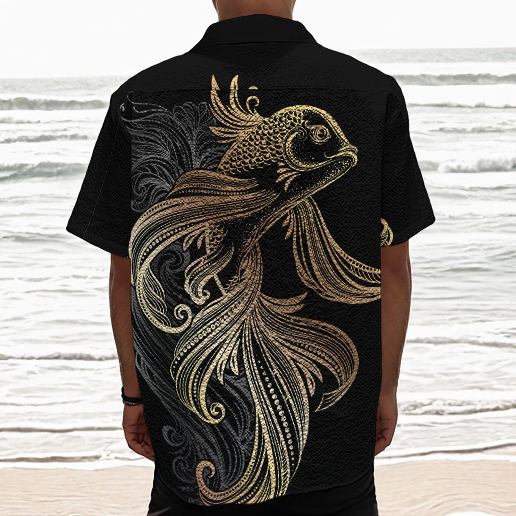 Bohemian Spiritual Fish Print Textured Short Sleeve Shirt