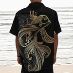 Bohemian Spiritual Fish Print Textured Short Sleeve Shirt