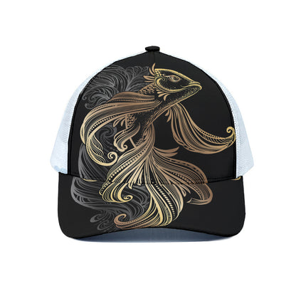 Bohemian Spiritual Fish Print White Mesh Trucker Cap