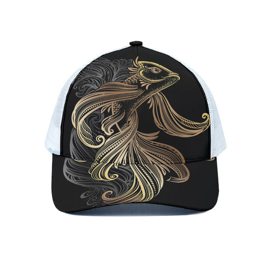 Bohemian Spiritual Fish Print White Mesh Trucker Cap