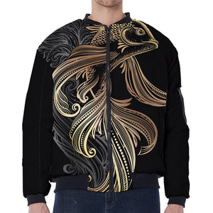 Bohemian Spiritual Fish Print Zip Sleeve Bomber Jacket