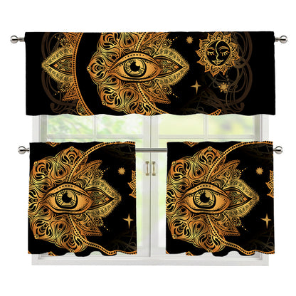Bohemian Sun And Moon Print 3 Piece Kitchen Curtains