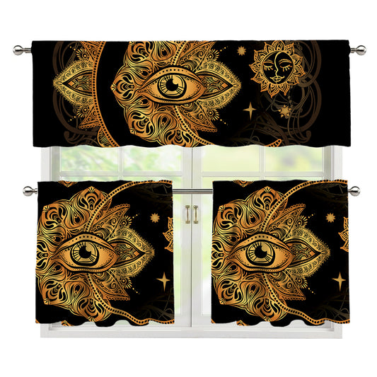 Bohemian Sun And Moon Print 3 Piece Kitchen Curtains