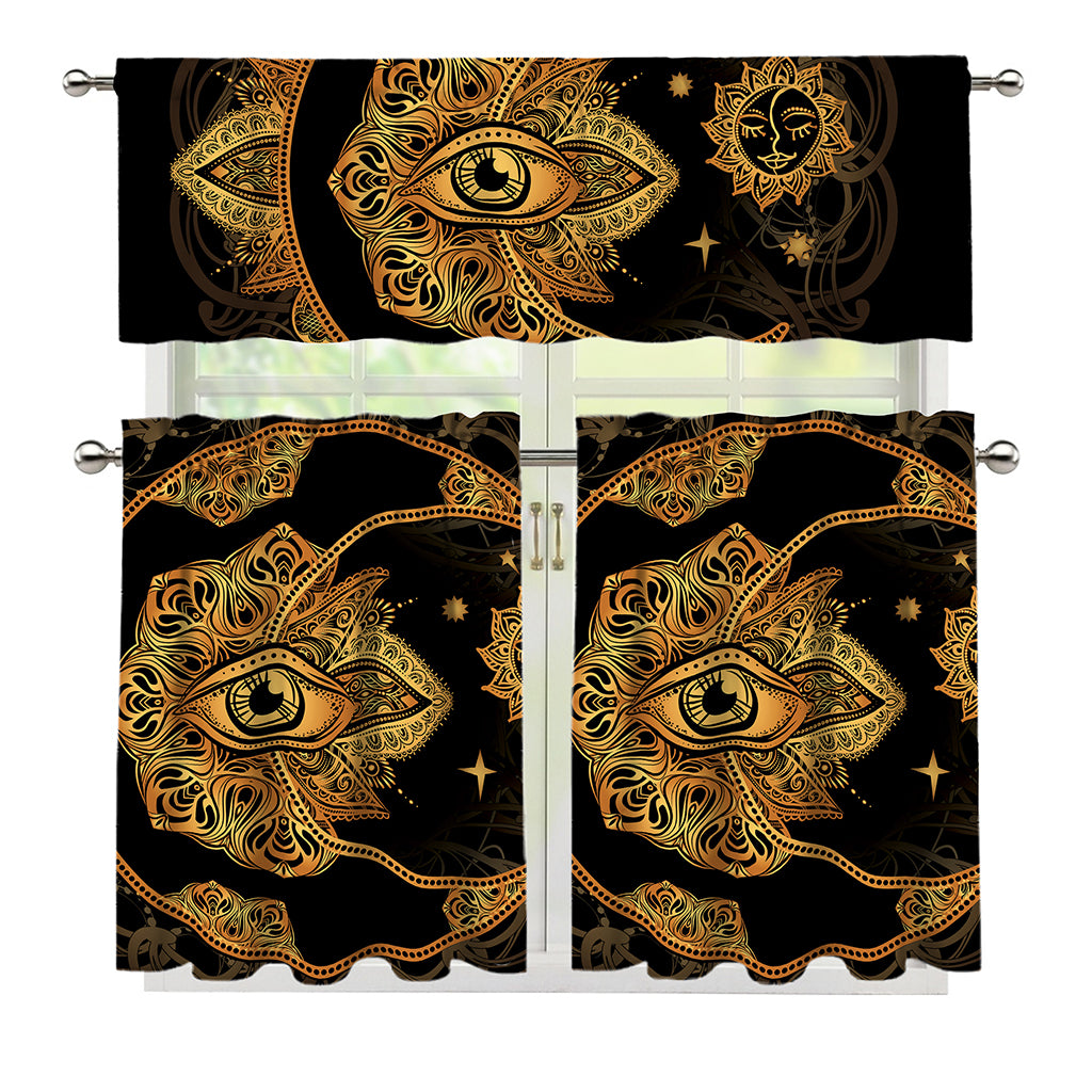 Bohemian Sun And Moon Print 3 Piece Kitchen Curtains