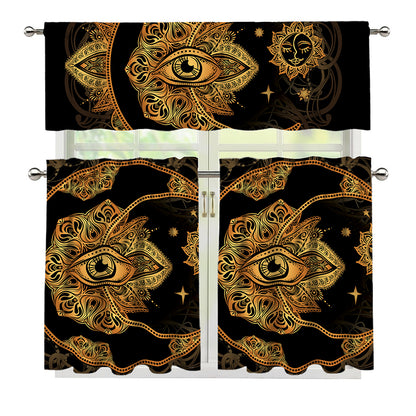 Bohemian Sun And Moon Print 3 Piece Kitchen Curtains