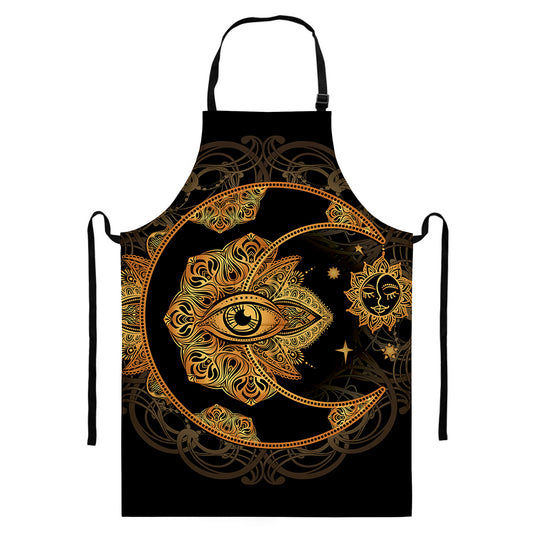 Bohemian Sun And Moon Print Bib Apron With Pocket
