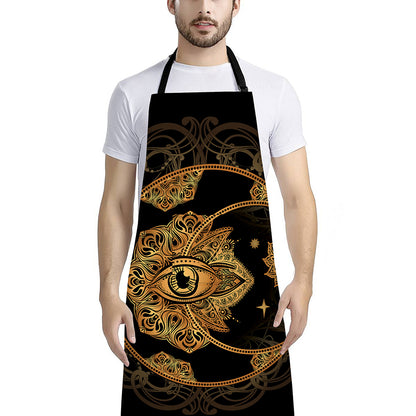 Bohemian Sun And Moon Print Bib Apron With Pocket