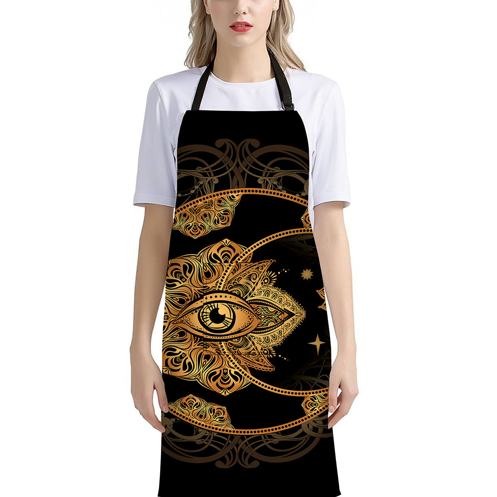 Bohemian Sun And Moon Print Bib Apron With Pocket