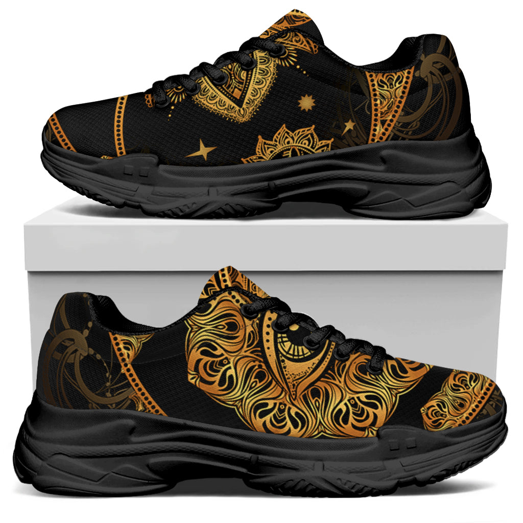 Bohemian Sun And Moon Print Black Chunky Shoes