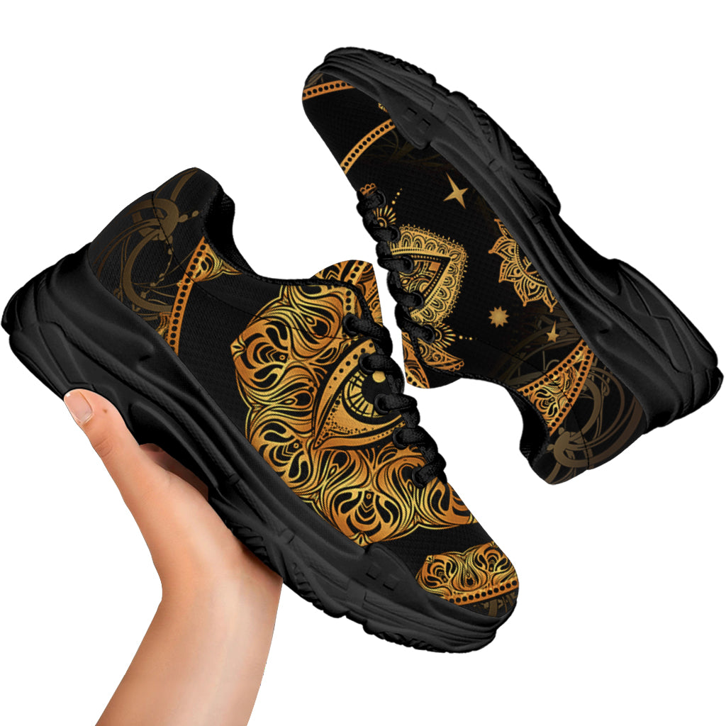 Bohemian Sun And Moon Print Black Chunky Shoes