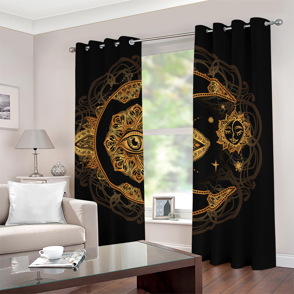 Bohemian Sun And Moon Print Blackout Grommet Curtains