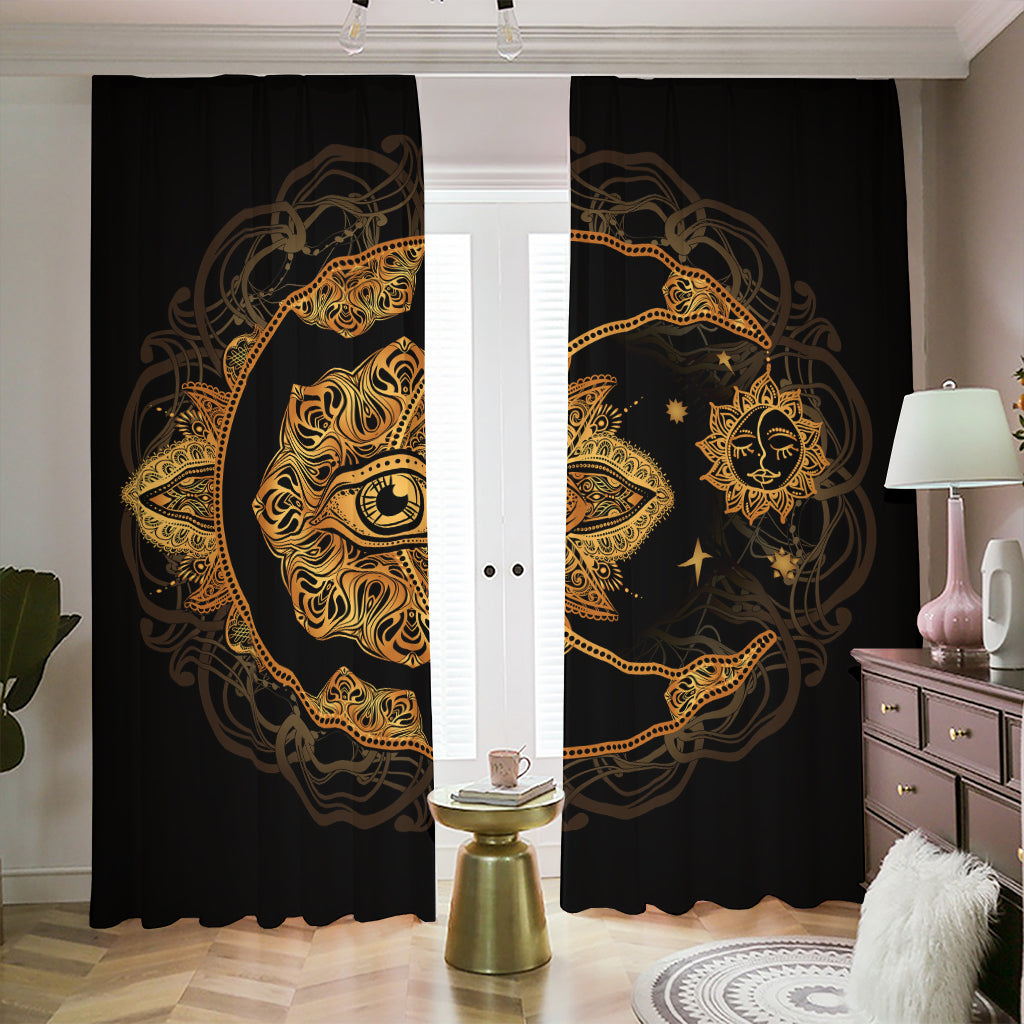 Bohemian Sun And Moon Print Blackout Pencil Pleat Curtains