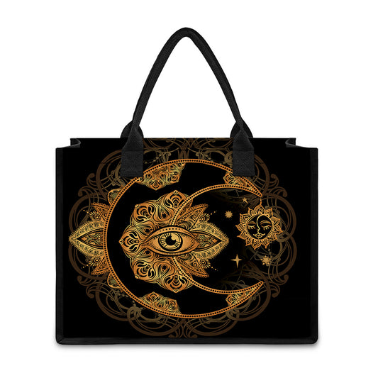 Bohemian Sun And Moon Print Canvas Tote Bag