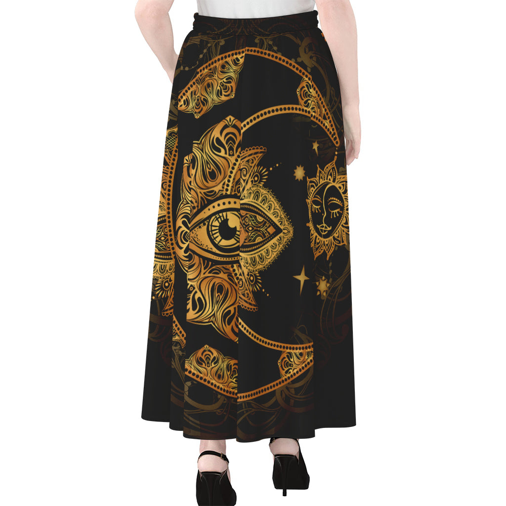 Bohemian Sun And Moon Print Chiffon Maxi Skirt