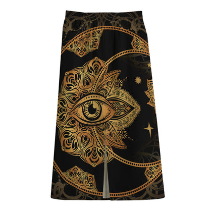 Bohemian Sun And Moon Print Cotton Front Slit Maxi Skirt