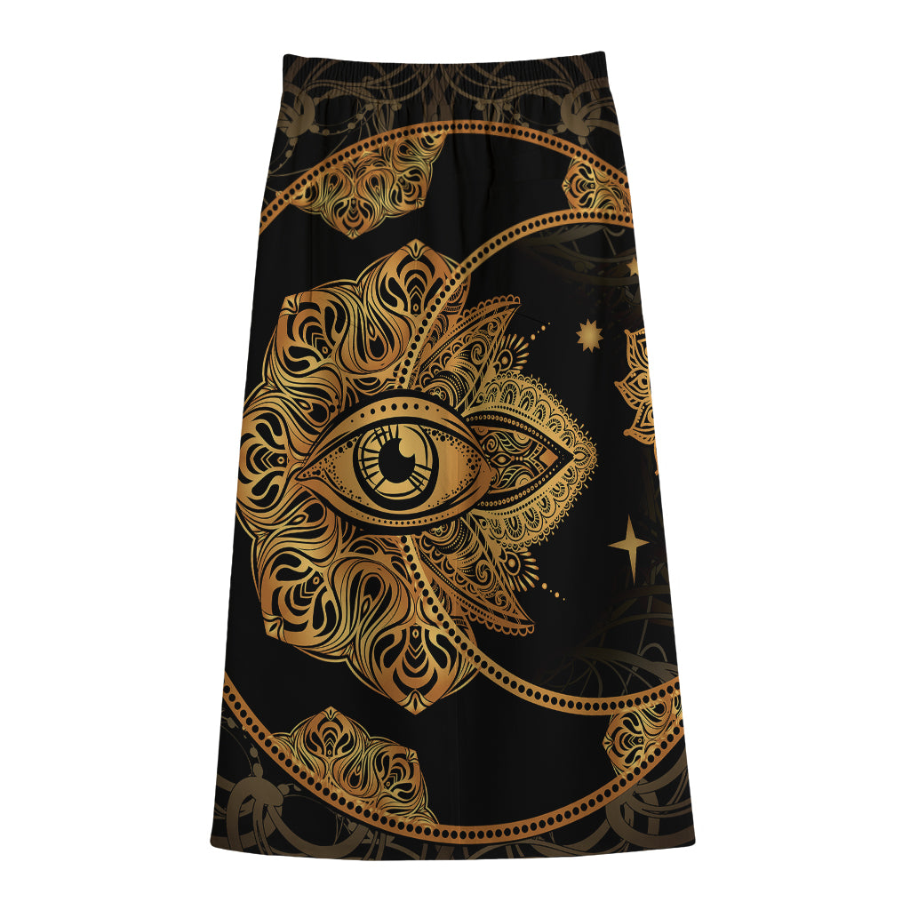 Bohemian Sun And Moon Print Cotton Front Slit Maxi Skirt